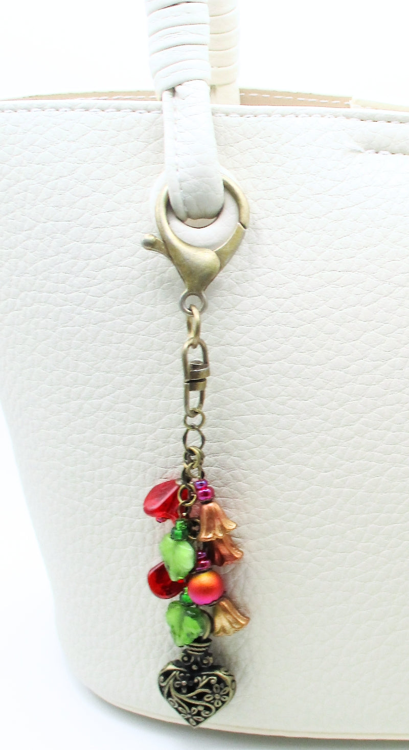 Red Flowers Beaded Purse Charm - Juicybeads Jewelry