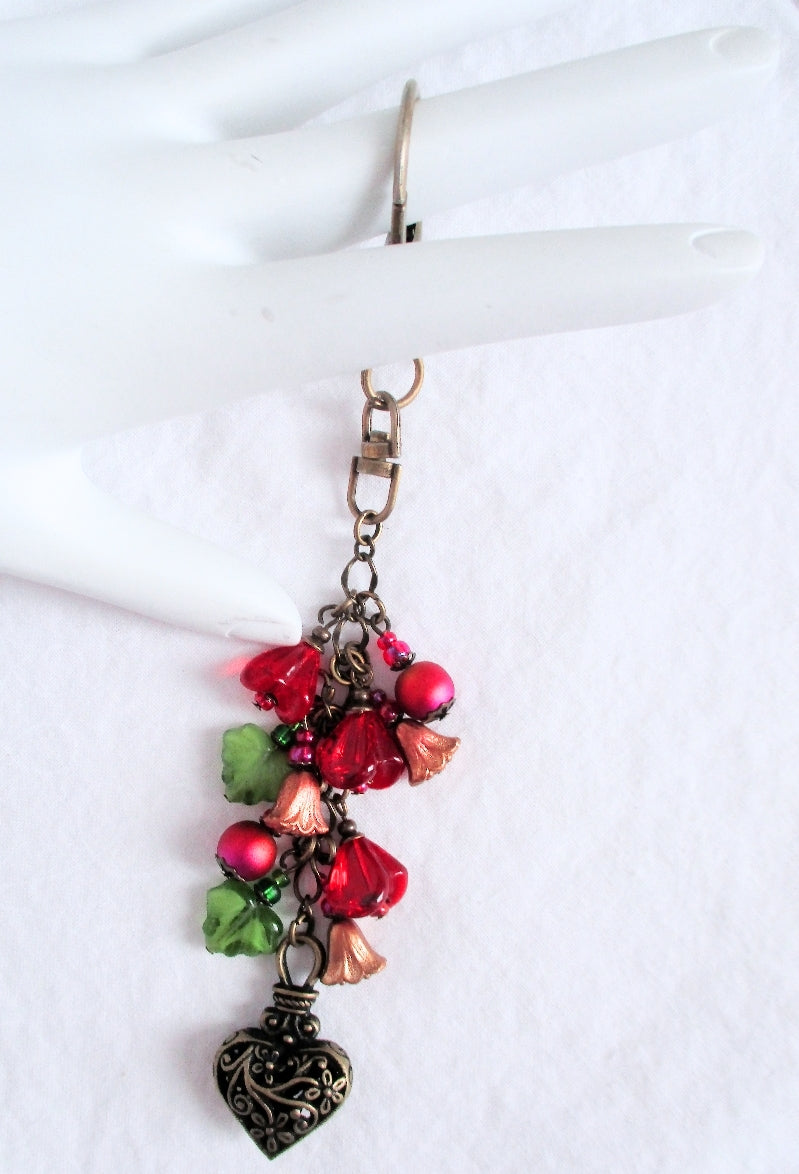 Red Flowers Beaded Purse Charm - Juicybeads Jewelry