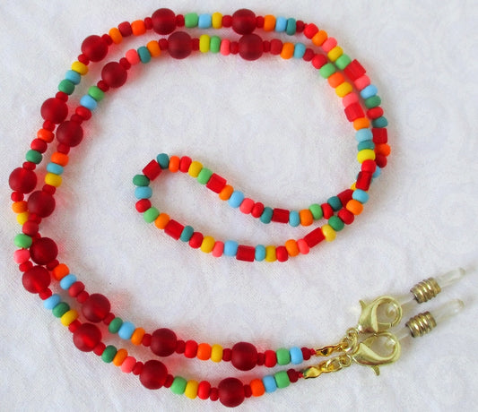 Red Multicolor Beaded Eyeglass Chain - juicybeads jewelry