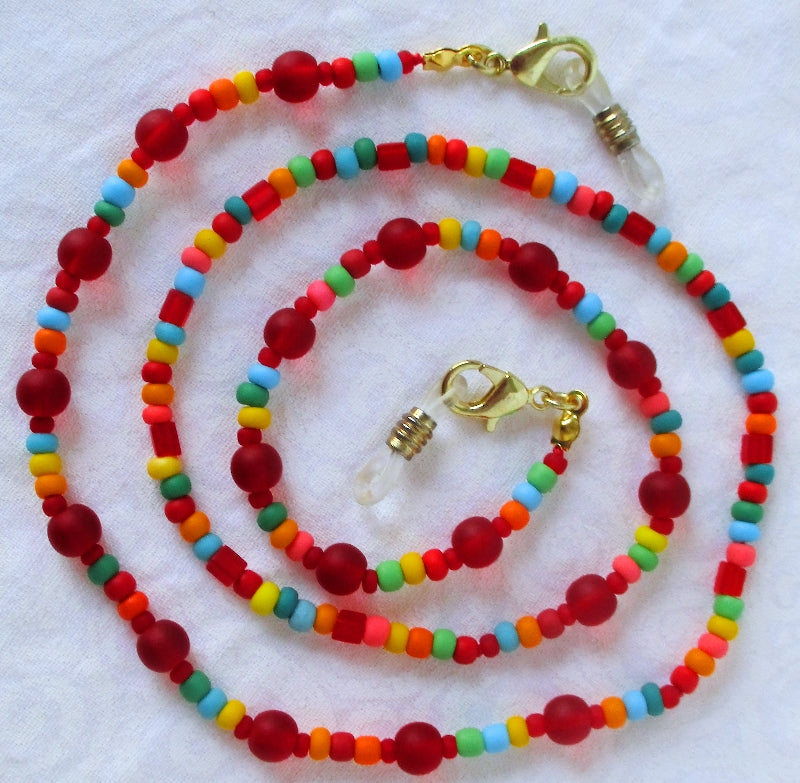 Red Multicolor Beaded Eyeglass Chain - juicybeads jewelry