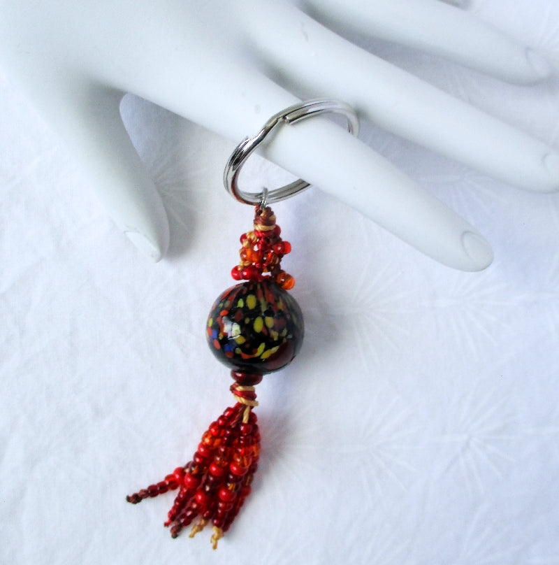 Red & Brown Beaded Keychain - Juicybeads Jewelry