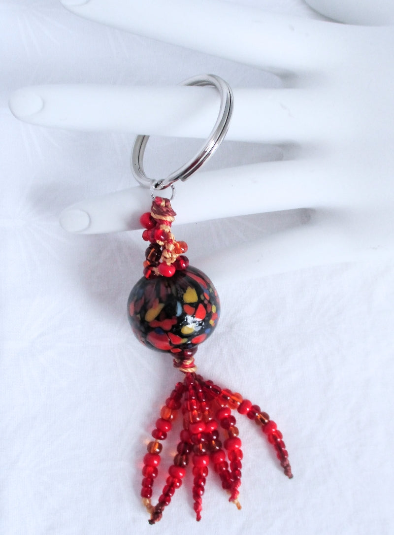 Red & Brown Beaded Keychain - Juicybeads Jewelry