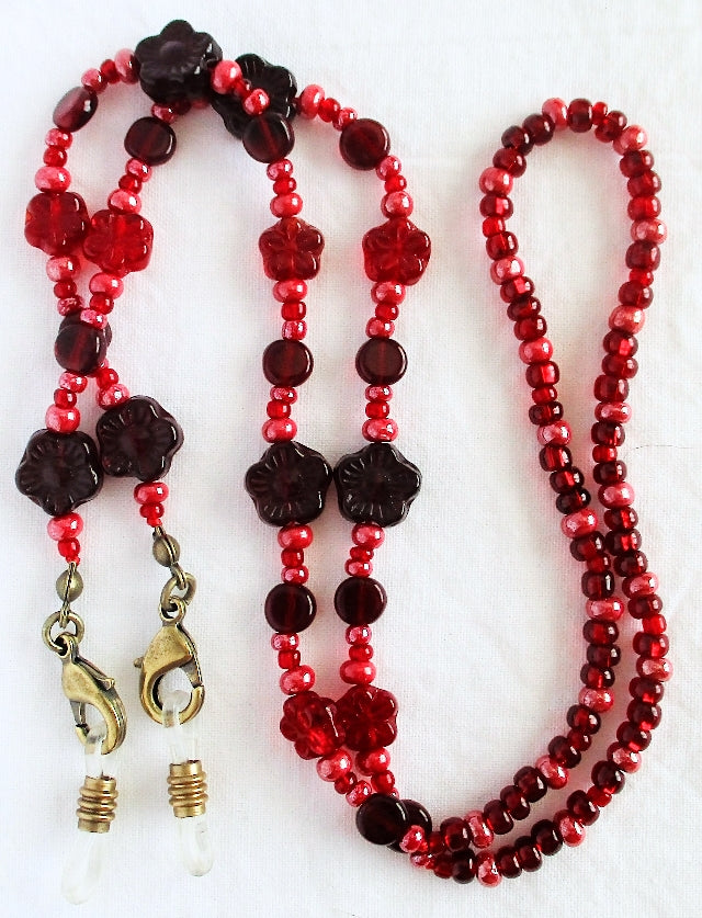 Red Flower Beaded Eyeglass Chain - Juicybeads Jewelry