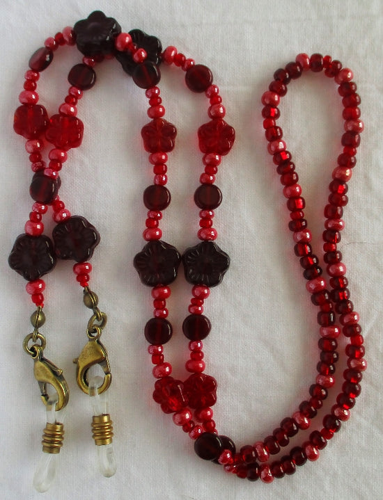 red flower beaded eyeglass chain - juicybeads jewelry