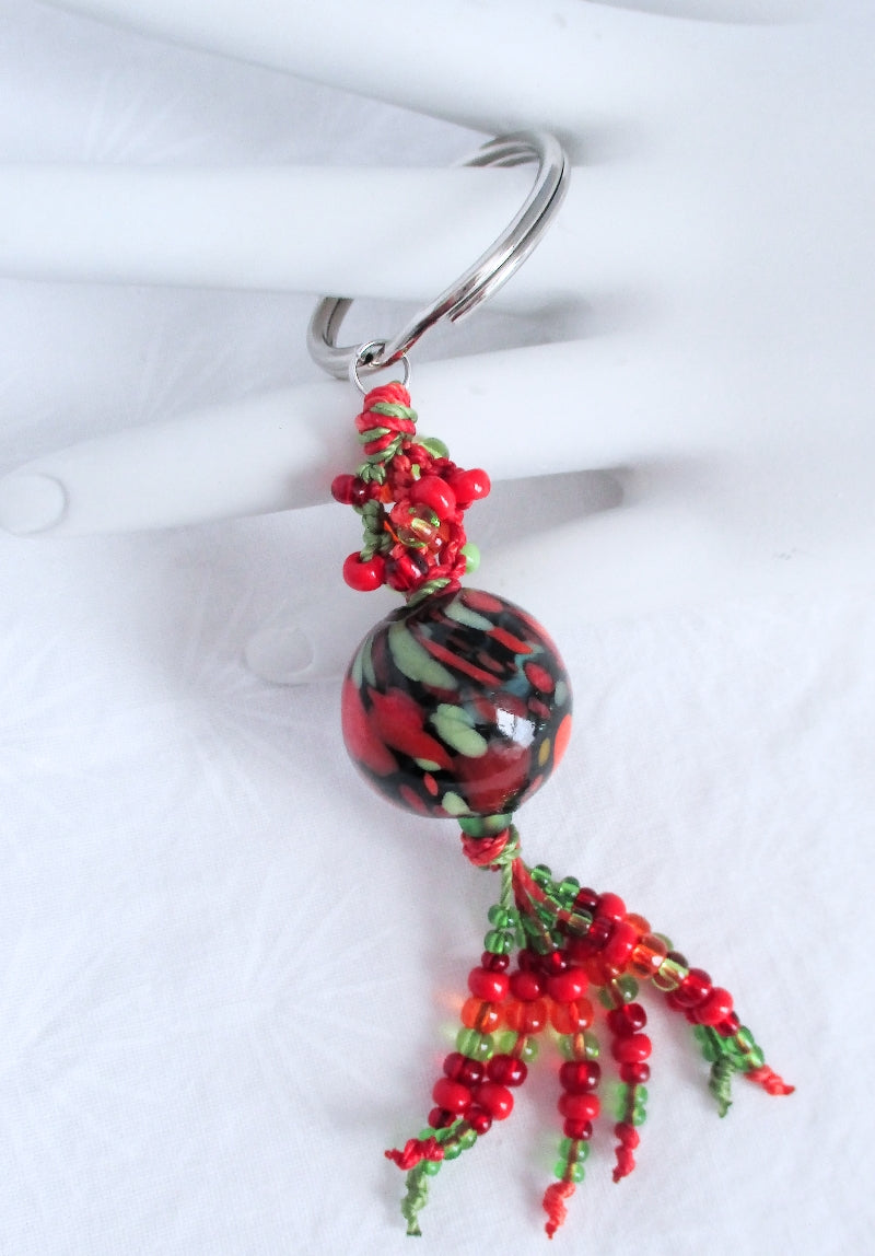 Red & Green Beaded Keychain - Juicybeads Jewelry