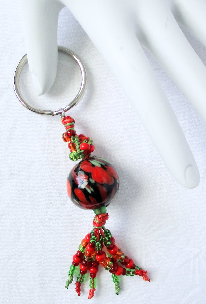 Red & Green Beaded Keychain - Juicybeads Jewelry