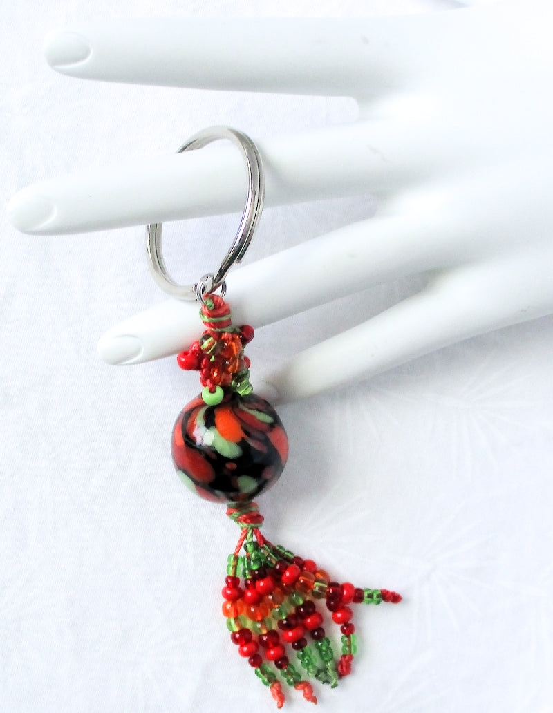 Red & Green Beaded Keychain - Juicybeads Jewelry
