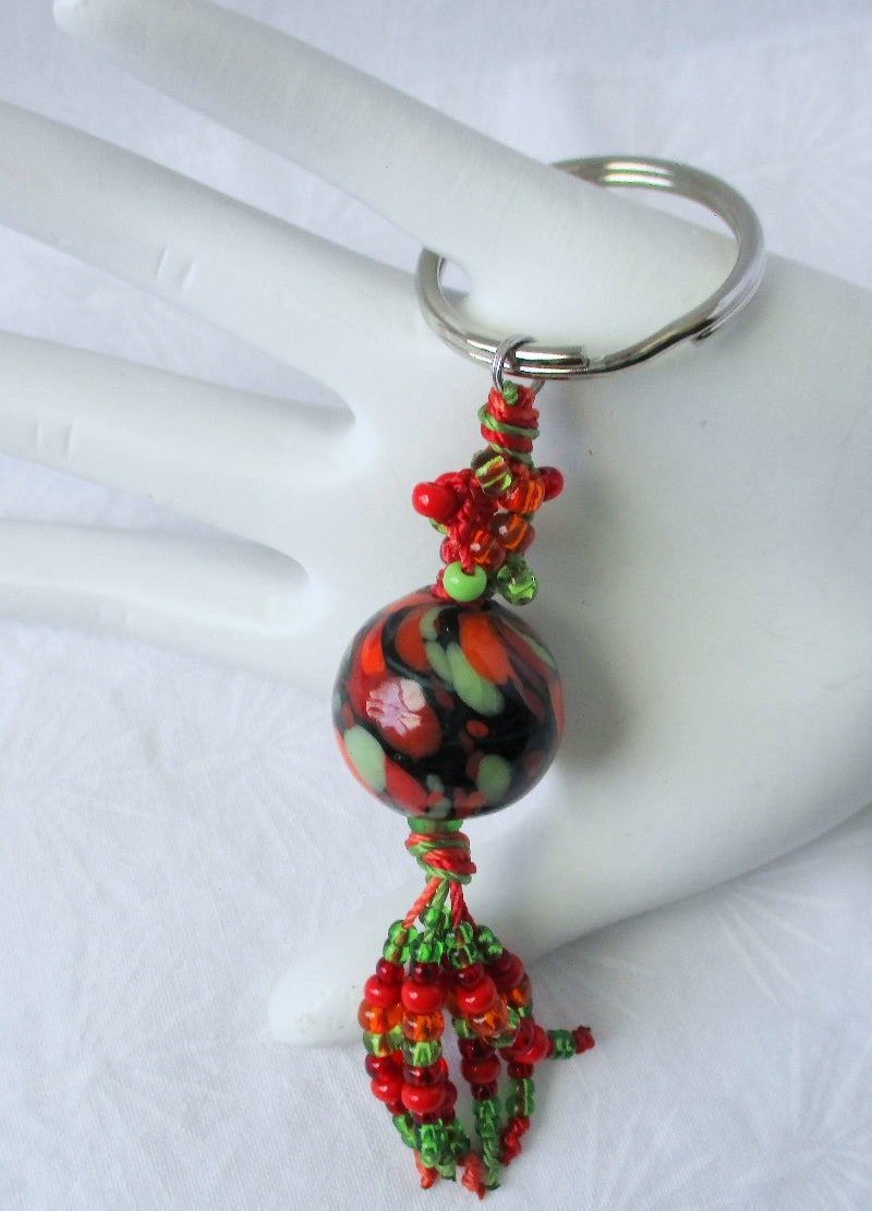 Red & Green Beaded Keychain - Juicybeads Jewelry