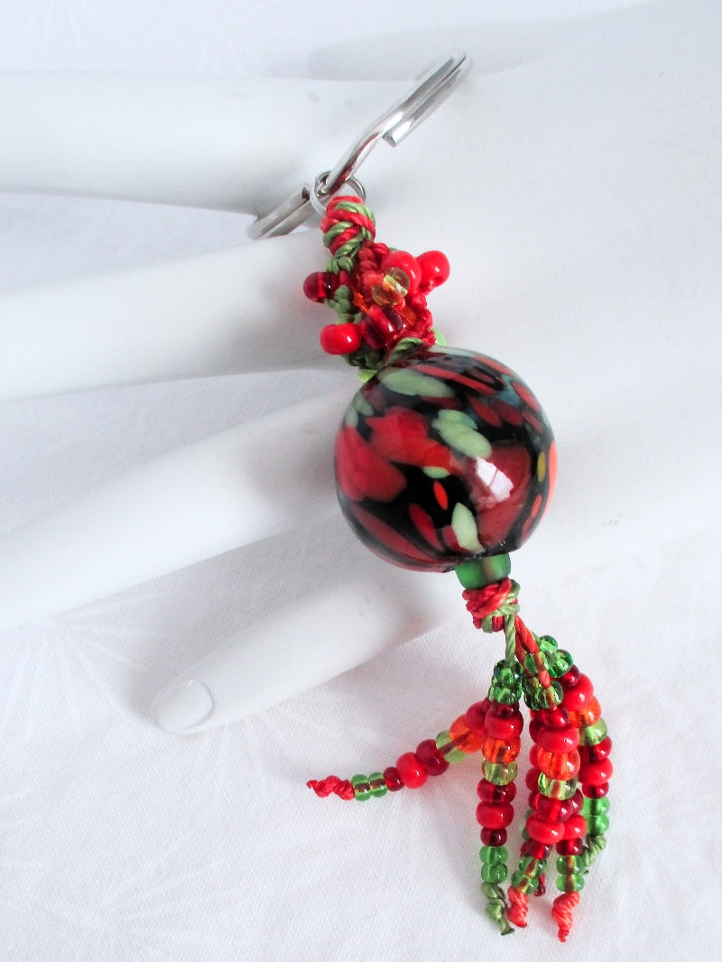 Red & Green Beaded Keychain - Juicybeads Jewelry