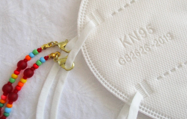 red multicolor beaded eyeglass chain - juicybeads jewelry