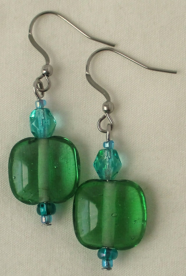 sea green square earrings Juicybeads Jewelry