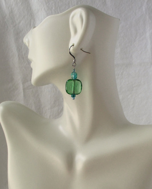 sea green square earrings Juicybeads Jewelry