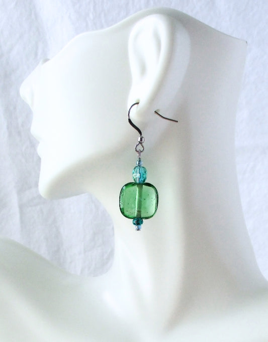 Sea Green Square Earrings - Juicybeads Jewelry