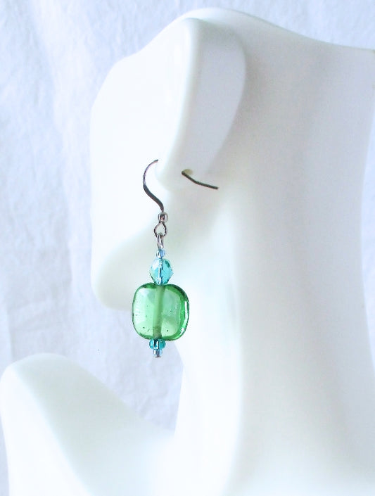 Sea Green Square Earrings - Juicybeads Jewelry