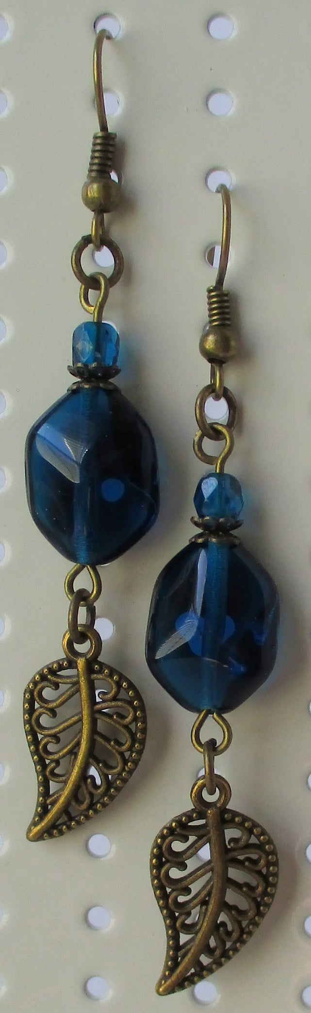Teal Brass Leaf Charm Earrings - Juicybeads Jewelry