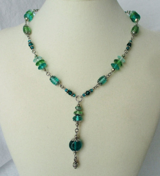 teal green Y necklace Juicybeads Jewelry