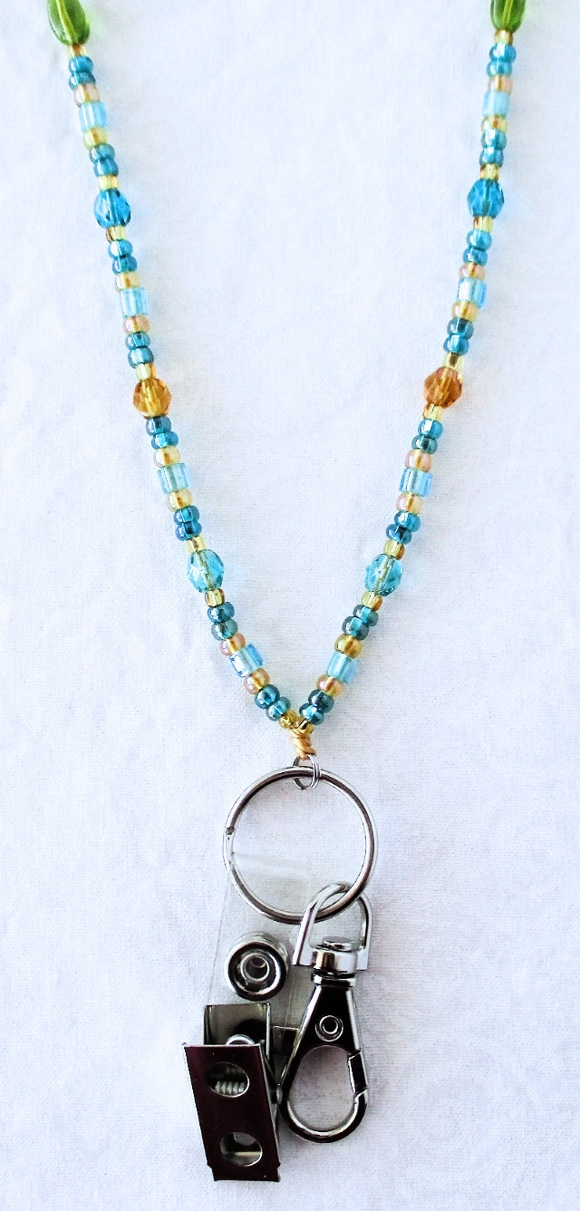 teal brown beaded lanyard - juicybeads jewelry