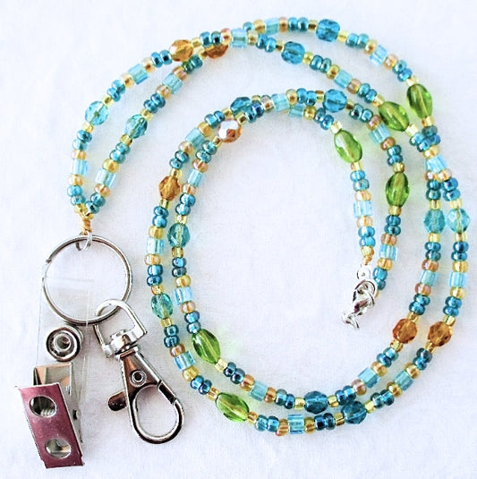 teal brown beaded lanyard - juicybeads jewelry