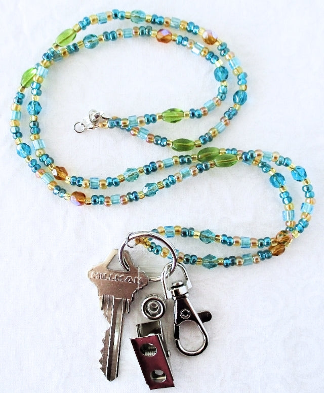 teal brown beaded lanyard - juicybeads jewelry