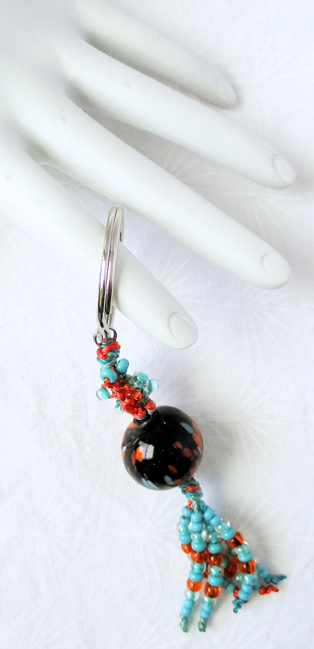 Turquoise & Orange Beaded Keychain - Juicybeads Jewelry