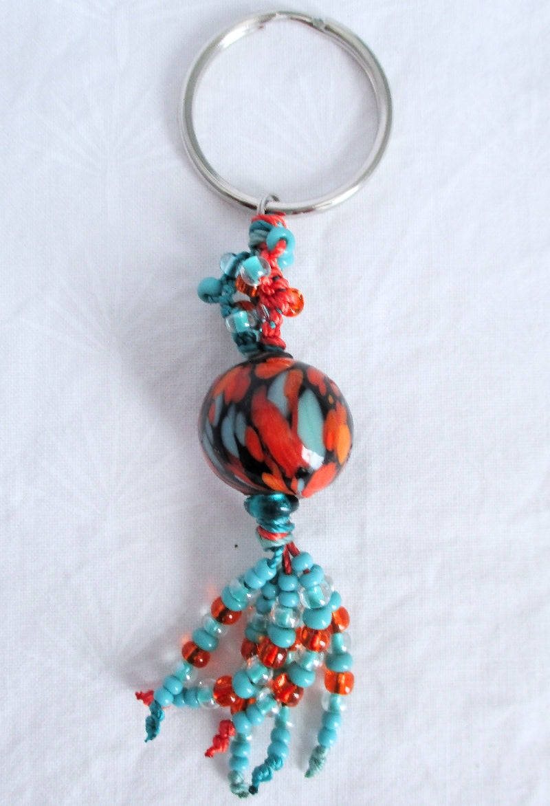 Turquoise & Orange Beaded Keychain - Juicybeads Jewelry