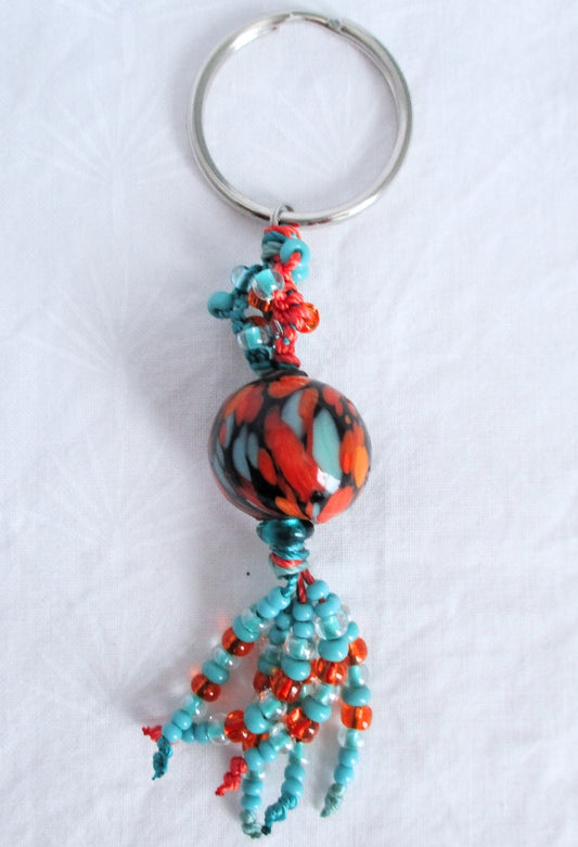Turquoise & Orange Beaded Keychain - Juicybeads Jewelry