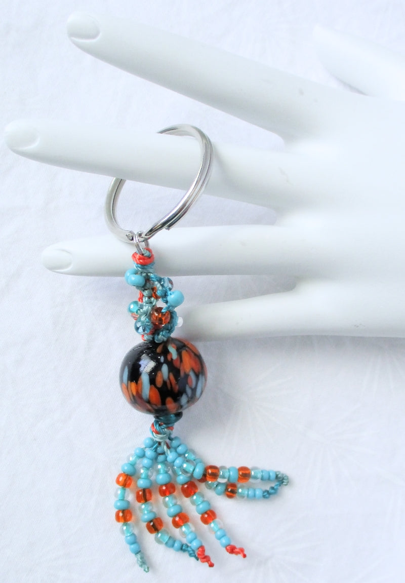 Turquoise & Orange Beaded Keychain - Juicybeads Jewelry