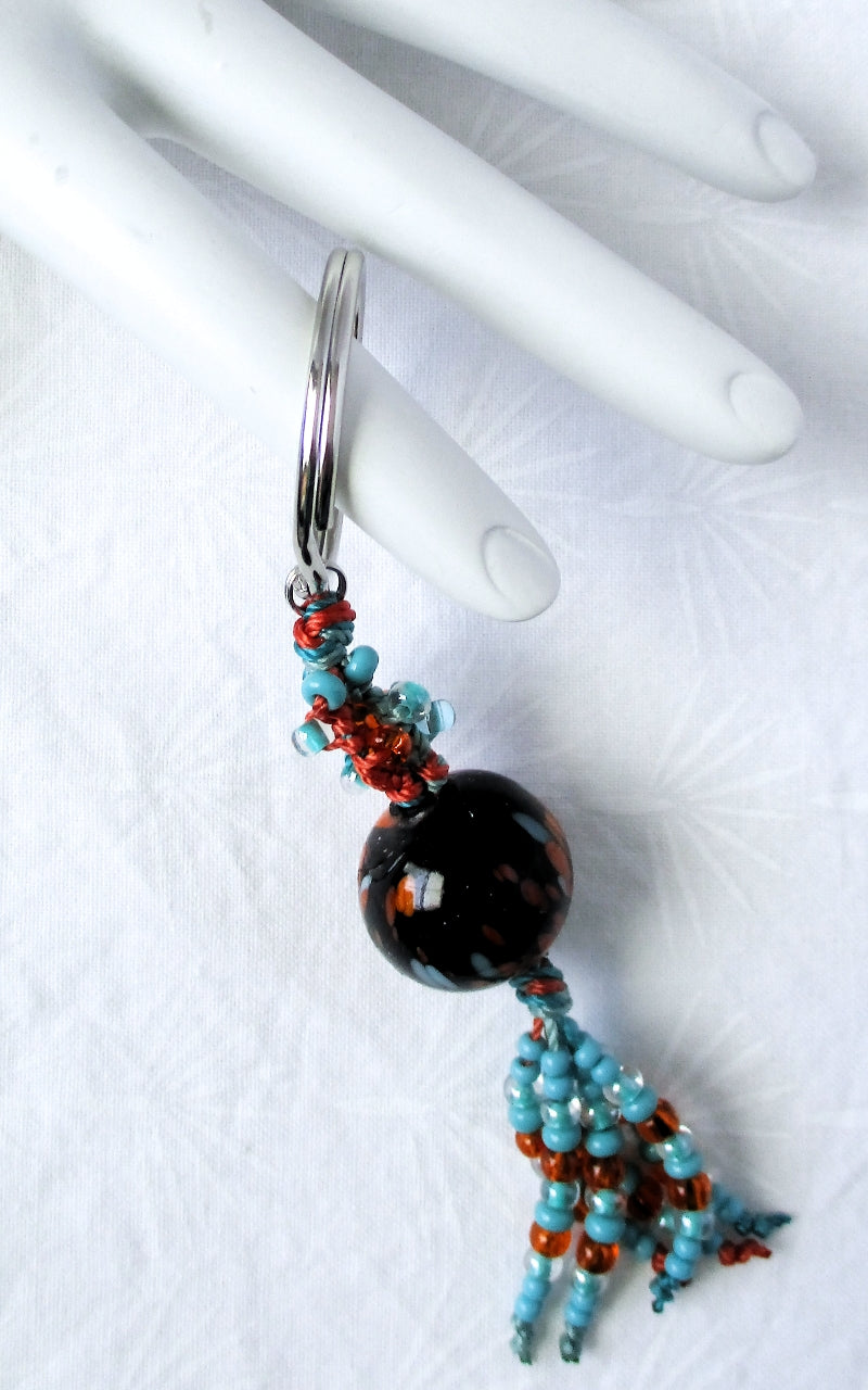 Turquoise & Orange Beaded Keychain - Juicybeads Jewelry