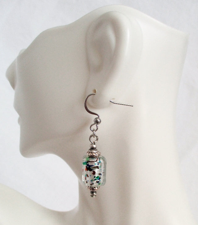 white lampwork dangle earrings - juicybeads jewelry