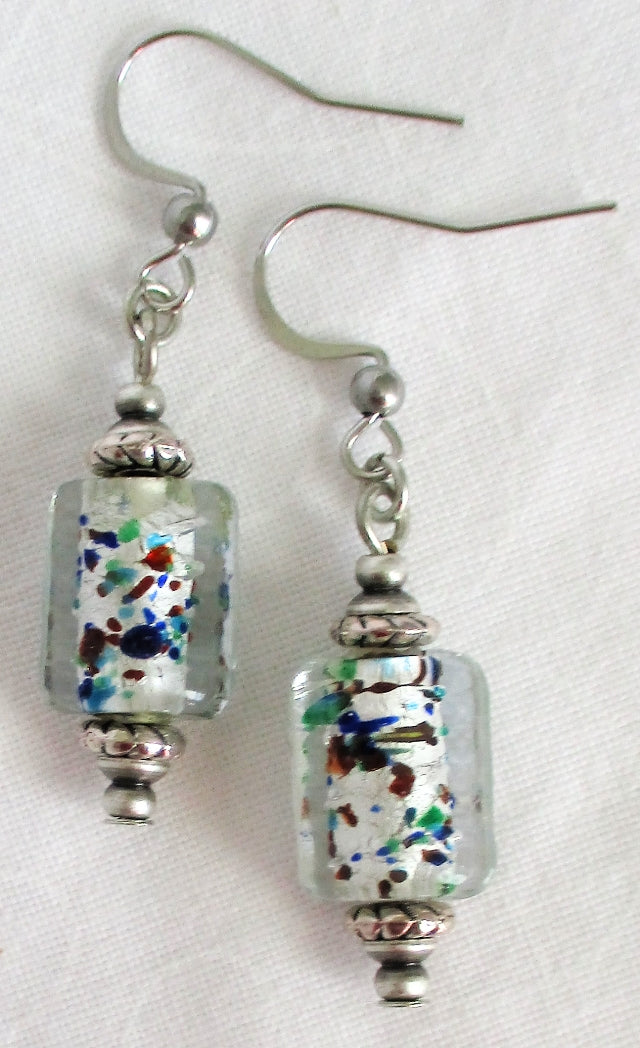 white lampwork dangle earrings - juicybeads jewelry
