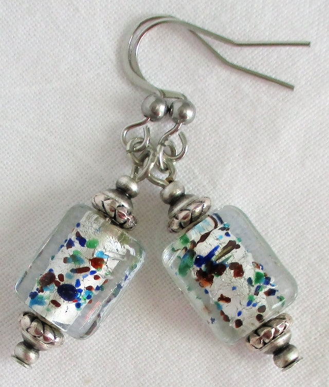 white lampwork dangle earrings - juicybeads jewelry