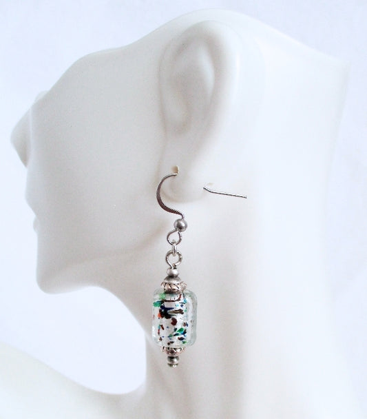 white lampwork dangle earrings - juicybeads jewelry