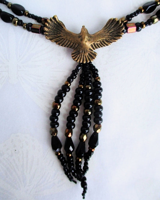 Black Beaded Crow Necklace Set - Juicybeads Jewelry