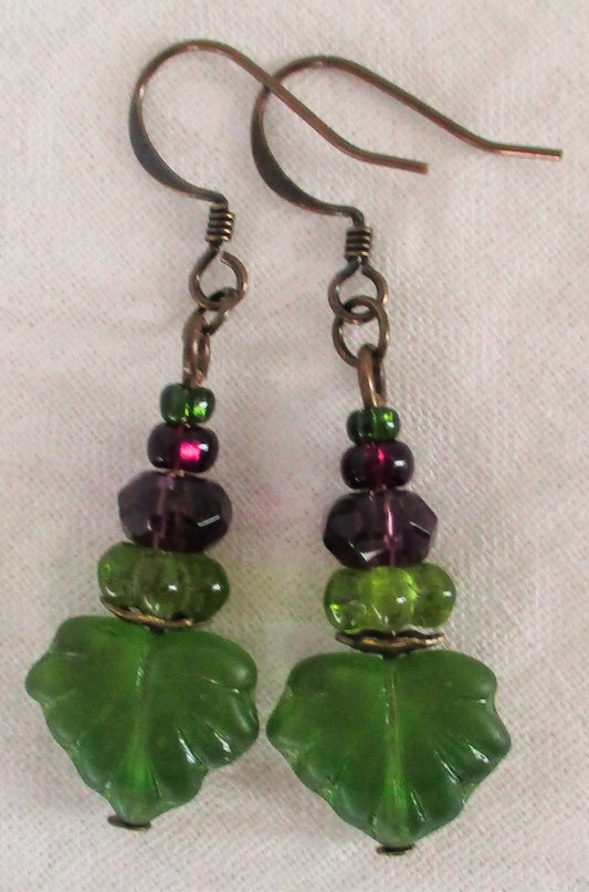 Green & Purple Drop Earrings - Juicybeads Jewelry