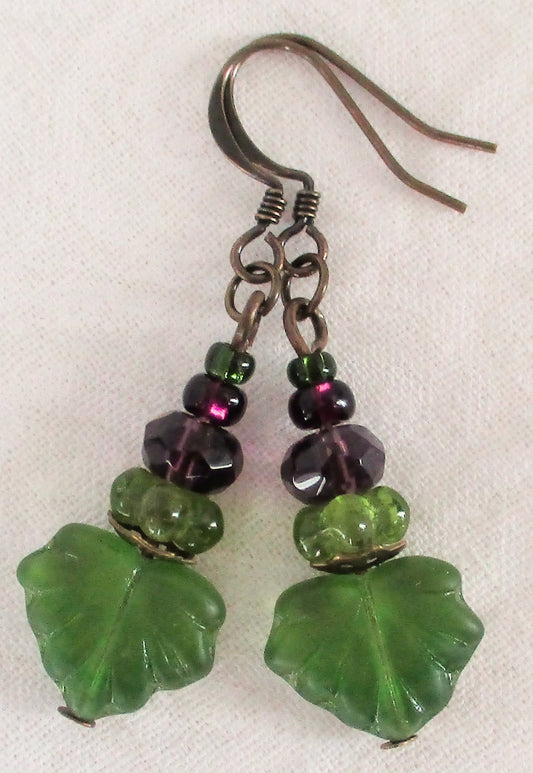 Green & Purple Drop Earrings - Juicybeads Jewelry