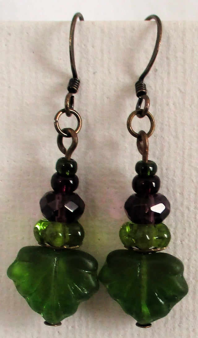 Green & Purple Drop Earrings - Juicybeads Jewelry