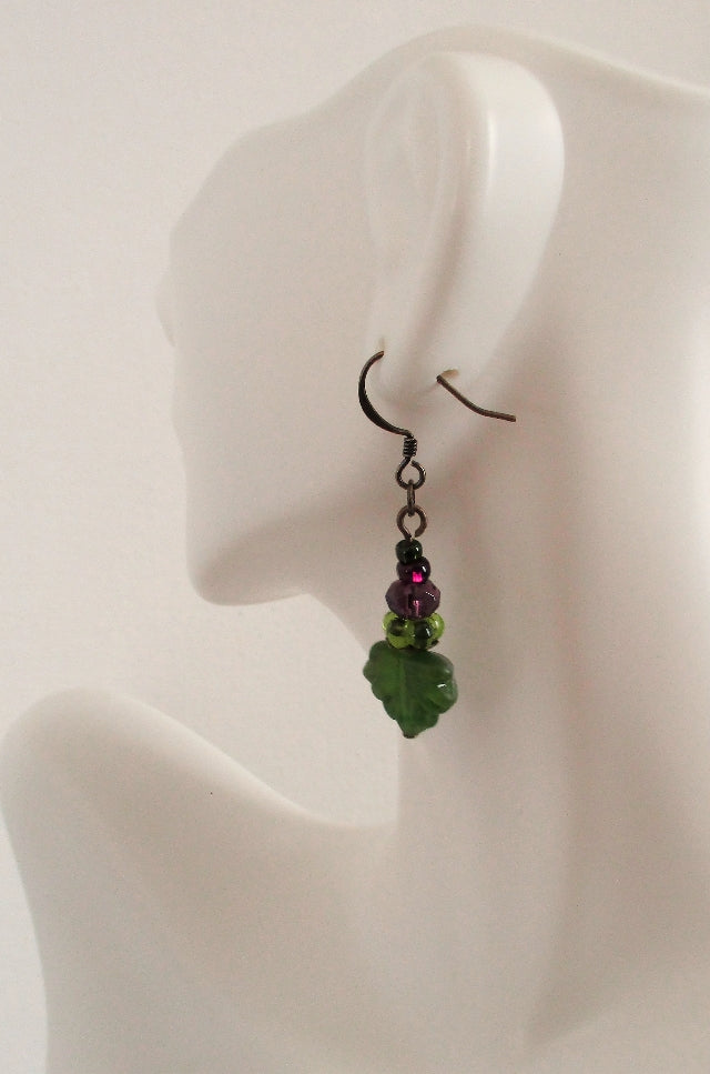 Green & Purple Drop Earrings - Juicybeads Jewelry