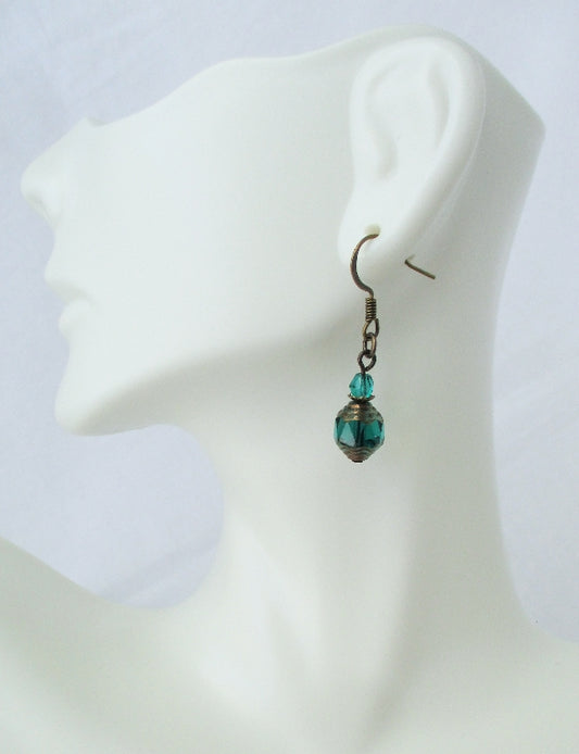 Teal Green Beaded Drop Earrings