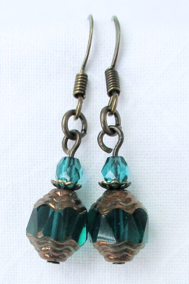 teal green beaded drop earrings - juicybeads jewelry