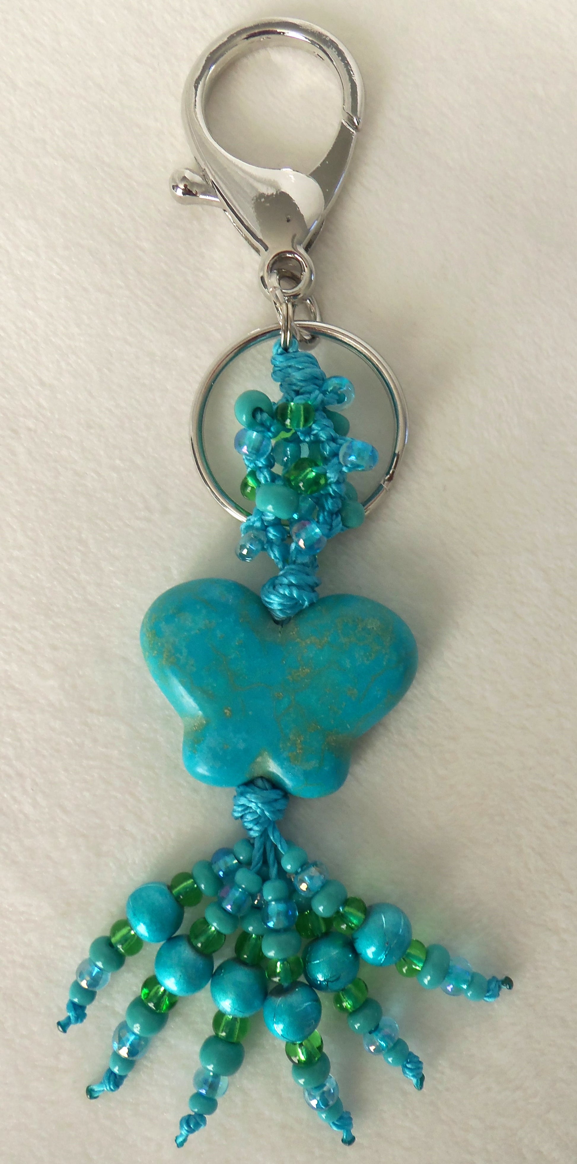 Blue & Green Butterfly Beaded Clip-On Keychain - Juicybeads Jewelry