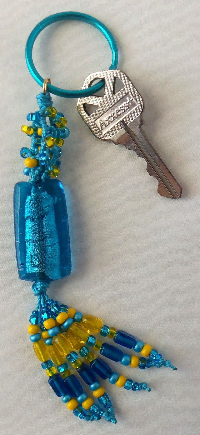 Aqua & Yellow Beaded Keychain - Juicybeads Jewelry