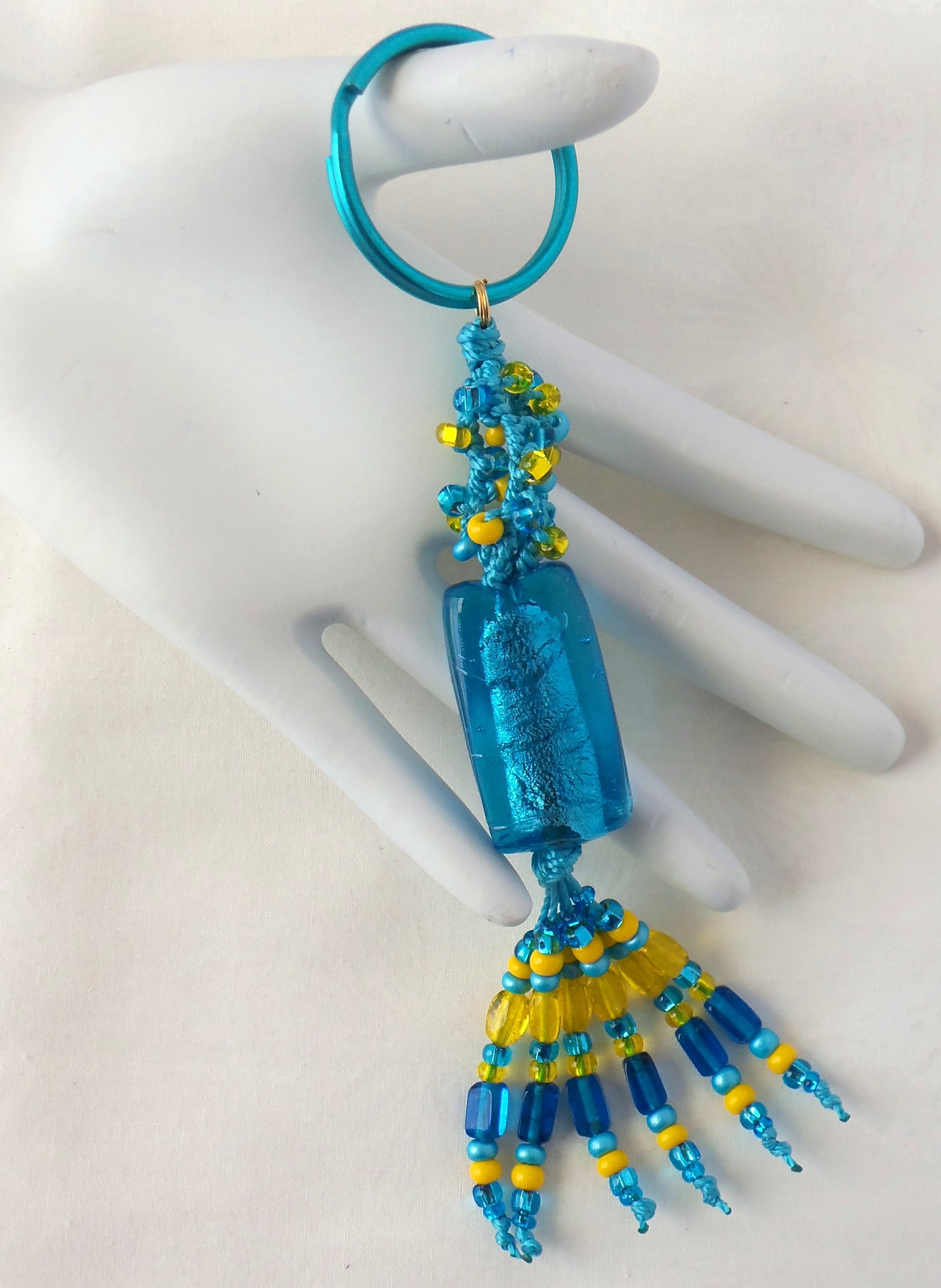 Aqua & Yellow Beaded Keychain - Juicybeads Jewelry
