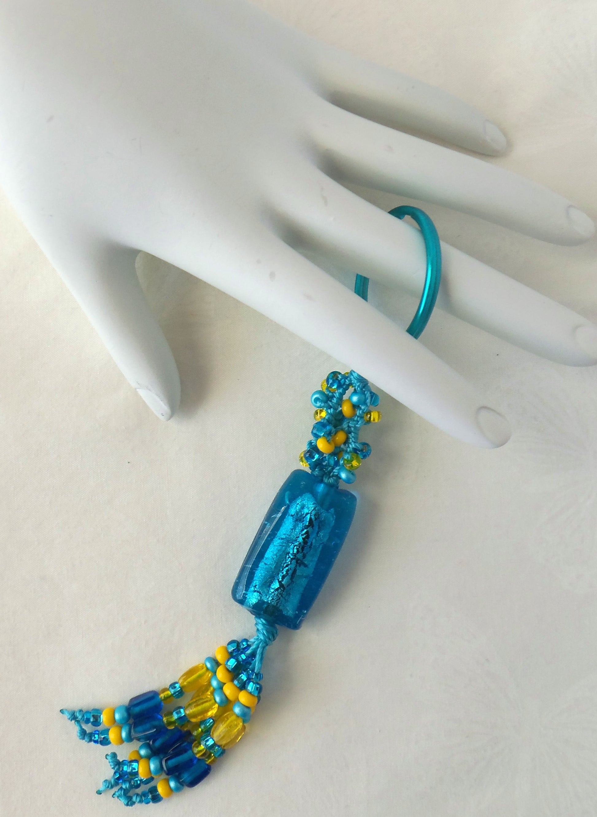 Aqua & Yellow Beaded Keychain - Juicybeads Jewelry