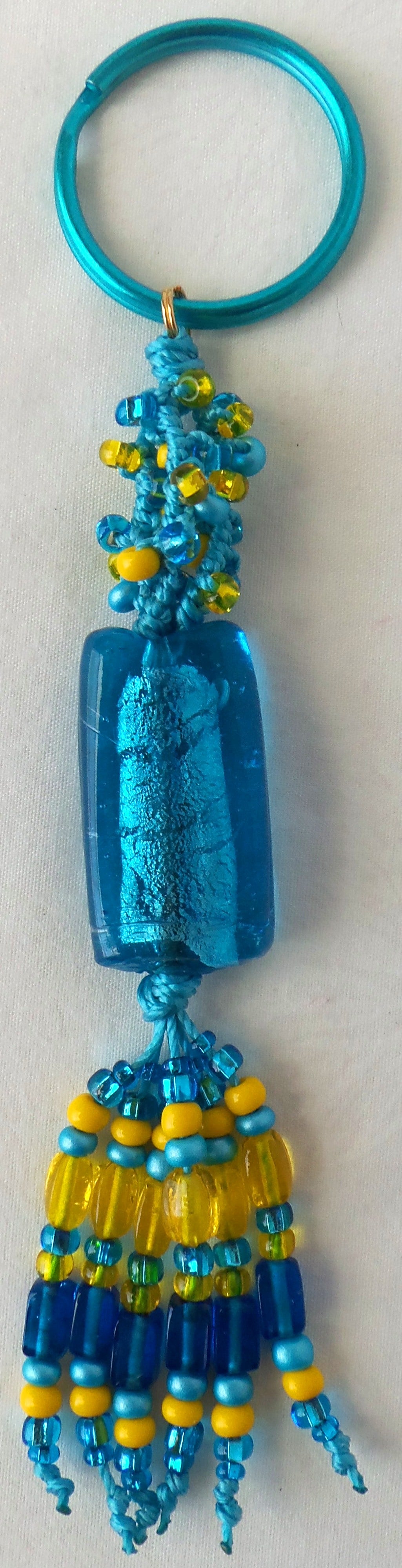 Aqua & Yellow Beaded Keychain - Juicybeads Jewelry