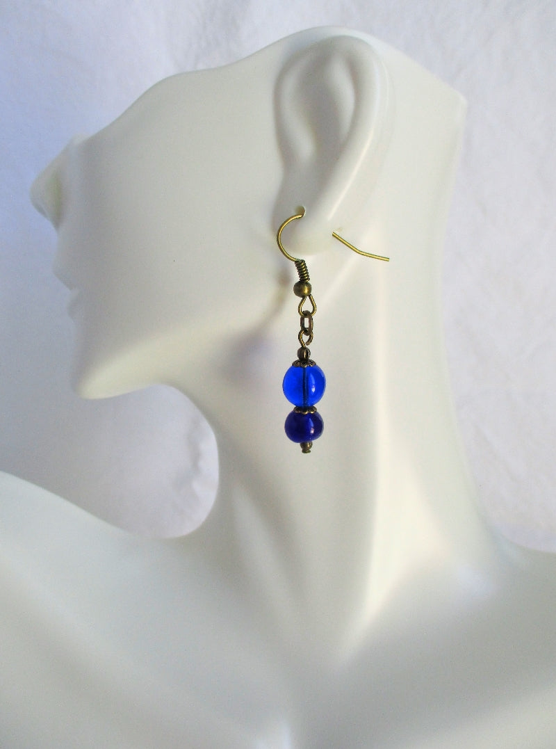 Beaded dark blue drop earrings Juicybeads Jewelry