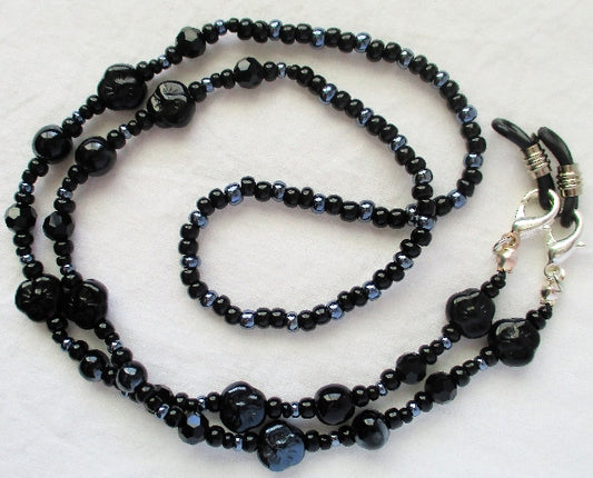 Black Flower Beaded Eyeglass Chain - Juicybeads Jewelry