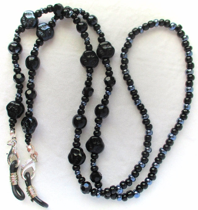 Black Flower Beaded Eyeglass Chain - Juicybeads Jewelry