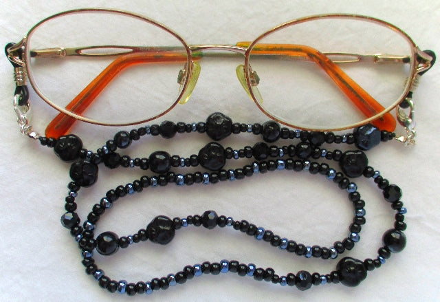 Black Flower Beaded Eyeglass Chain - Juicybeads Jewelry