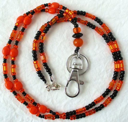 Black & Orange Beaded Lanyard - Juicybeads Jewelry