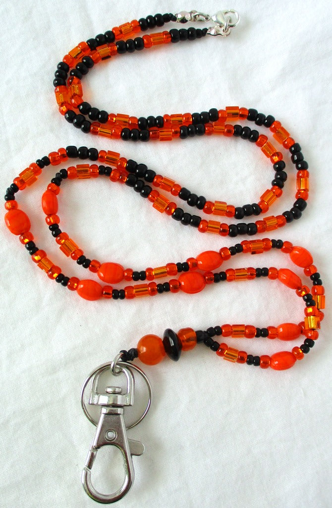 Black & Orange Beaded Lanyard - Juicybeads Jewelry